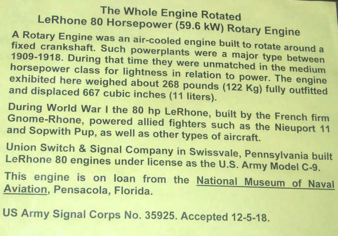 LeRhone Rotary Engine signage