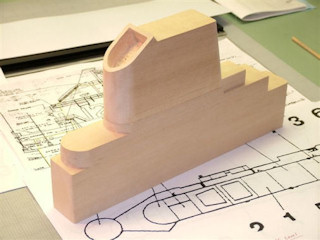 Initial Carved wood block for USS Oriskany Island Superstructure