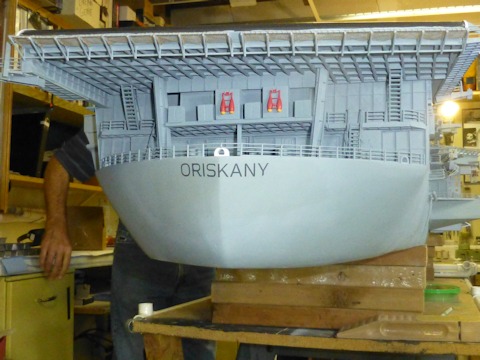 Port side view and rear of USS Oriskany model