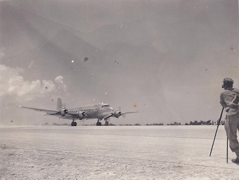 The c-54 Skymaster takes off bound for Manila and Gen MacArthur's surrender conditions