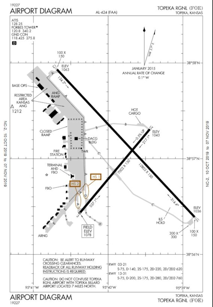 Sky Vector directions to Forbes Field, Topeka, Kansas